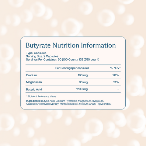 BodyBio Cal/Mag Butyrate 100 capsules, supplement facts