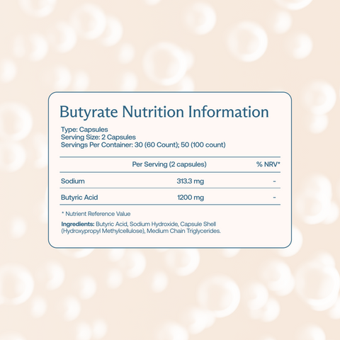 BodyBio Sodium Butyrate 100 capsules, supplement facts
