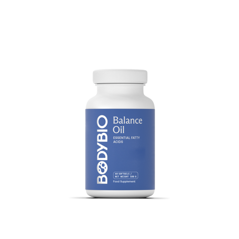 BodyBio Balance Oil 60 softgels, front of pack