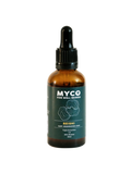 Brown glass bottle with dropper labeled 'MYCO' on a white background